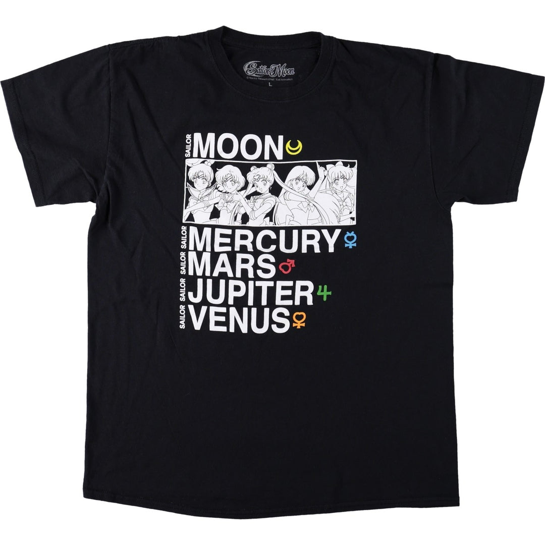 Sailor Moon Anime Character Print T-Shirt (Men's Size L) cotton black type Vintage Second Hand
