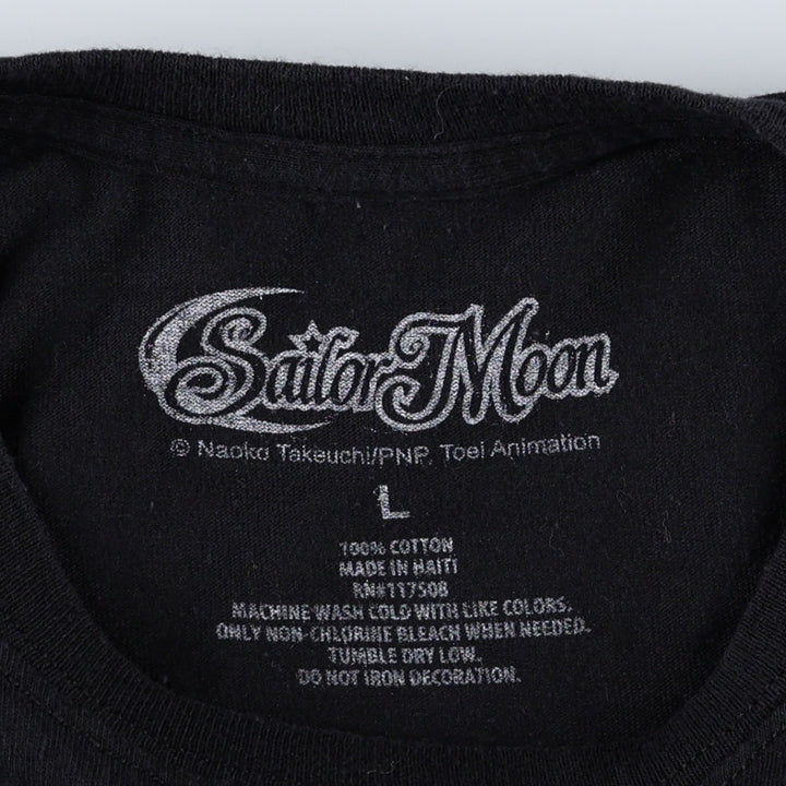 Sailor Moon Anime Character Print T-Shirt (Men's Size L) cotton black type Vintage Second Hand