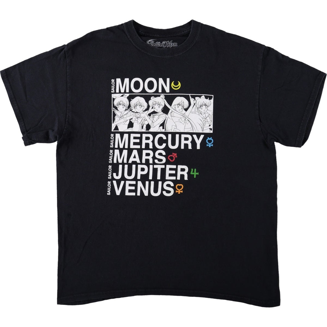 Sailor Moon Anime Character Print T-Shirt (Men's Size L) cotton black type Vintage Second Hand