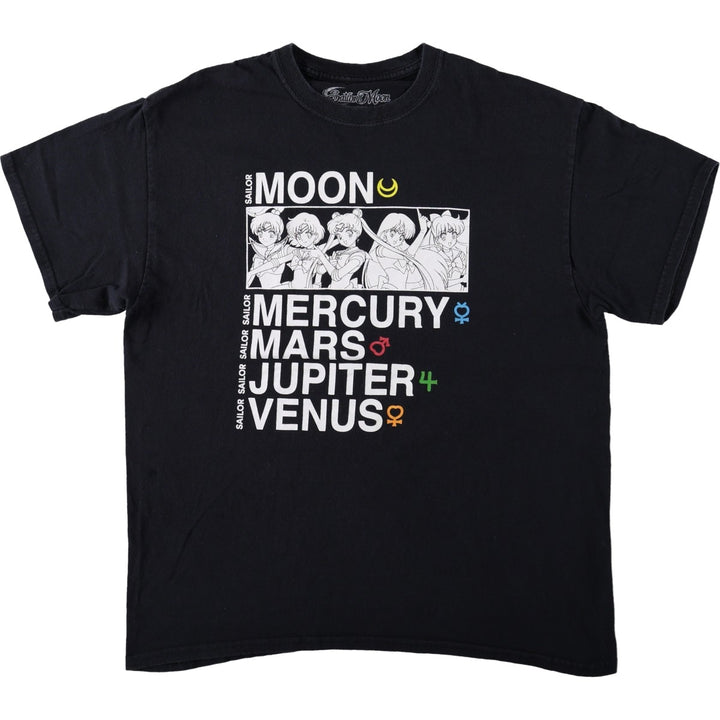 Sailor Moon Anime Character Print T-Shirt (Men's Size L) cotton black type Vintage Second Hand
