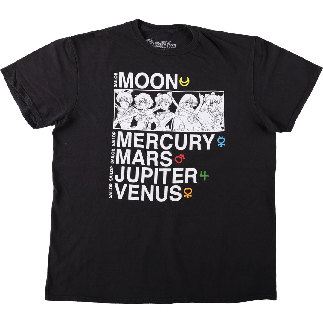 Sailor Moon Anime Character Print T-Shirt (Men's Size L) cotton black type Vintage Second Hand