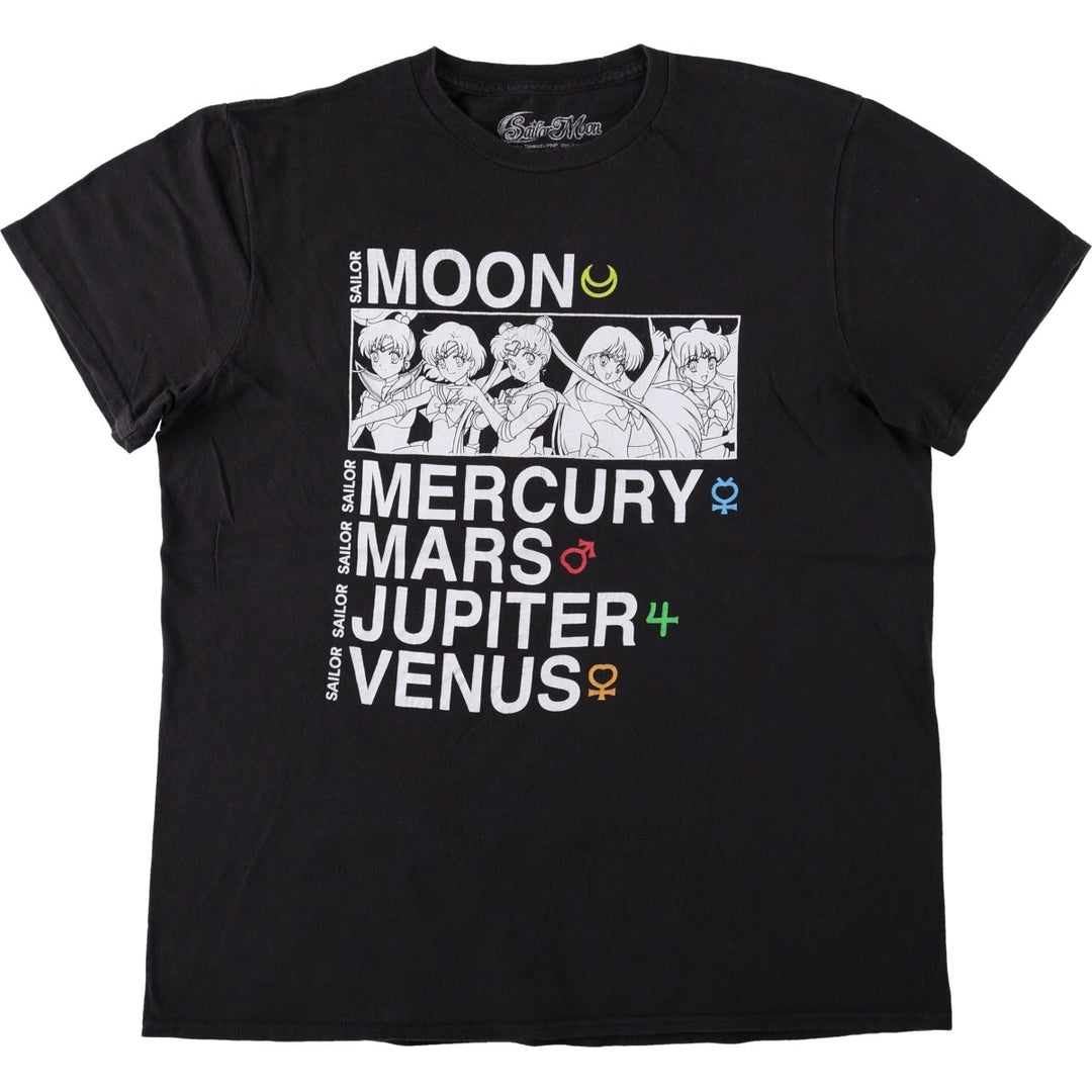 Sailor Moon Anime Character Print T-Shirt (Men's Size L) cotton black type Vintage Second Hand