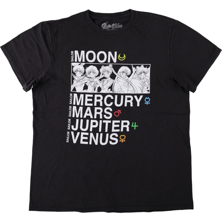 Sailor Moon Anime Character Print T-Shirt (Men's Size L) cotton black type Vintage Second Hand