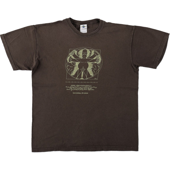 UNIVERSAL STUDIOS THE SIMPSONS Parody Character Print T-Shirt (Men's Size M) cotton brown type Vintage Second Hand