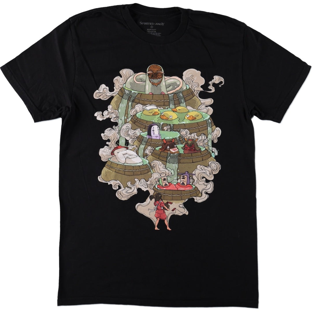 SPIRITED AWAY Spirited Away Character Print T-Shirt Men's M size cotton black type Vintage Second Hand