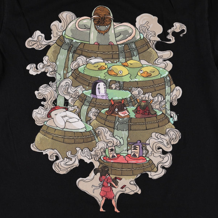 SPIRITED AWAY Spirited Away Character Print T-Shirt Men's M size cotton black type Vintage Second Hand