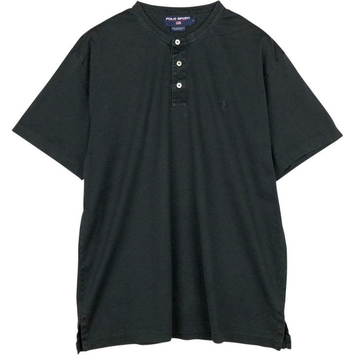 Ralph Lauren POLO SPORT Henley neck short-sleeved T-shirt with a single logo, men's size L (approx.) Pima Cotton black type Vintage Second Hand