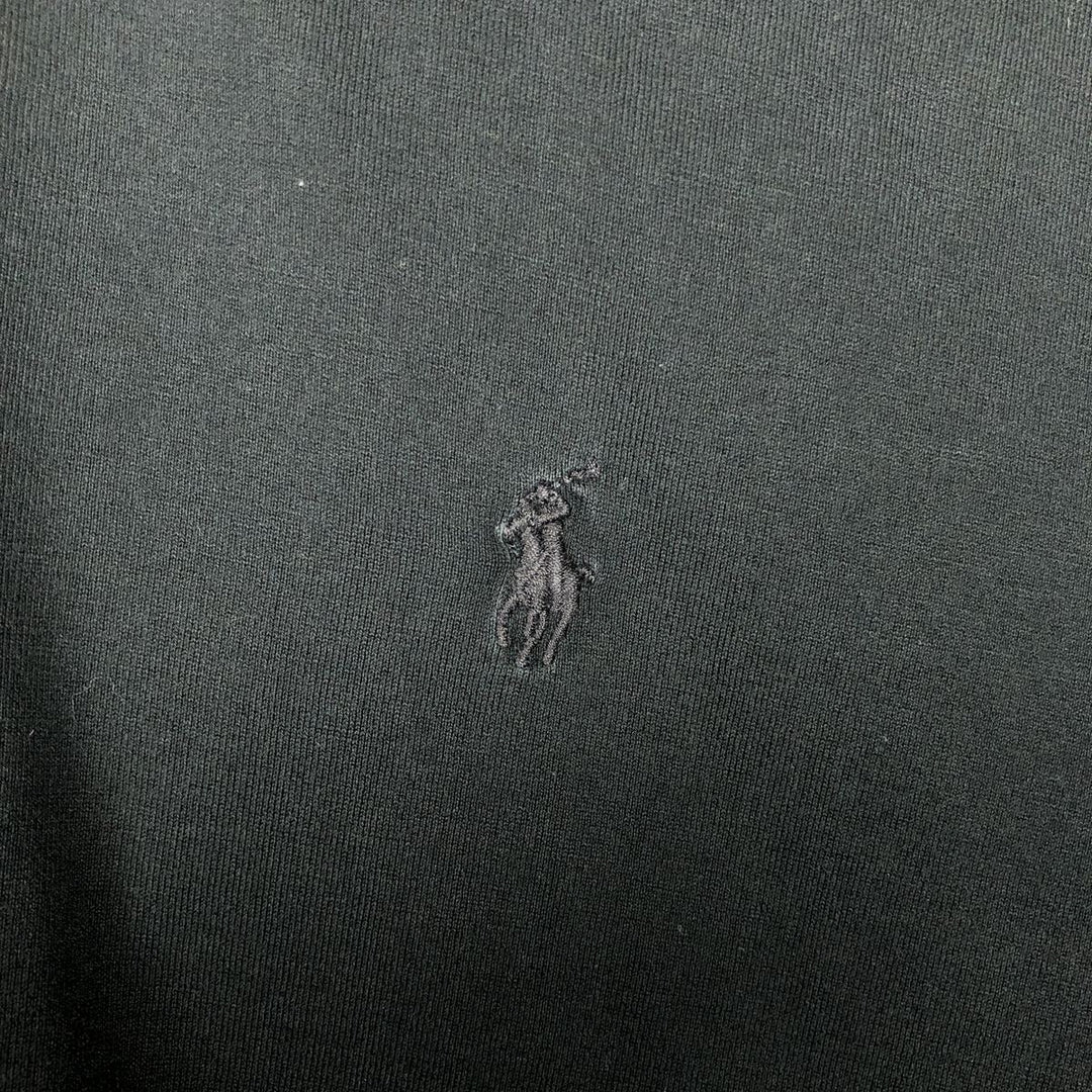 Ralph Lauren POLO SPORT Henley neck short-sleeved T-shirt with a single logo, men's size L (approx.) Pima Cotton black type Vintage Second Hand