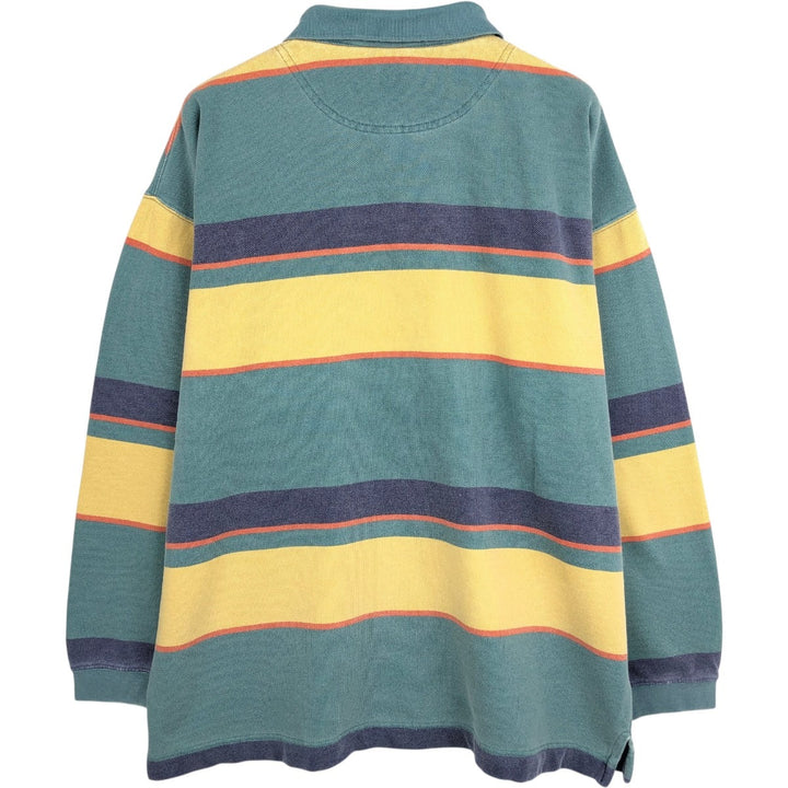 90'S GAP Old Gap Multi-stripe Long-Sleeve Striped Polo Shirt Men's XL (approx.) Vintage cotton Khaki type sage green Vintage Second Hand