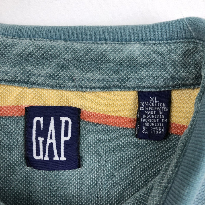 90'S GAP Old Gap Multi-stripe Long-Sleeve Striped Polo Shirt Men's XL (approx.) Vintage cotton Khaki type sage green Vintage Second Hand