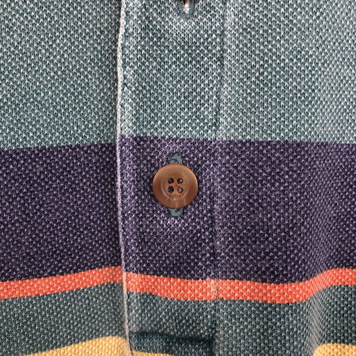 90'S GAP Old Gap Multi-stripe Long-Sleeve Striped Polo Shirt Men's XL (approx.) Vintage cotton Khaki type sage green Vintage Second Hand