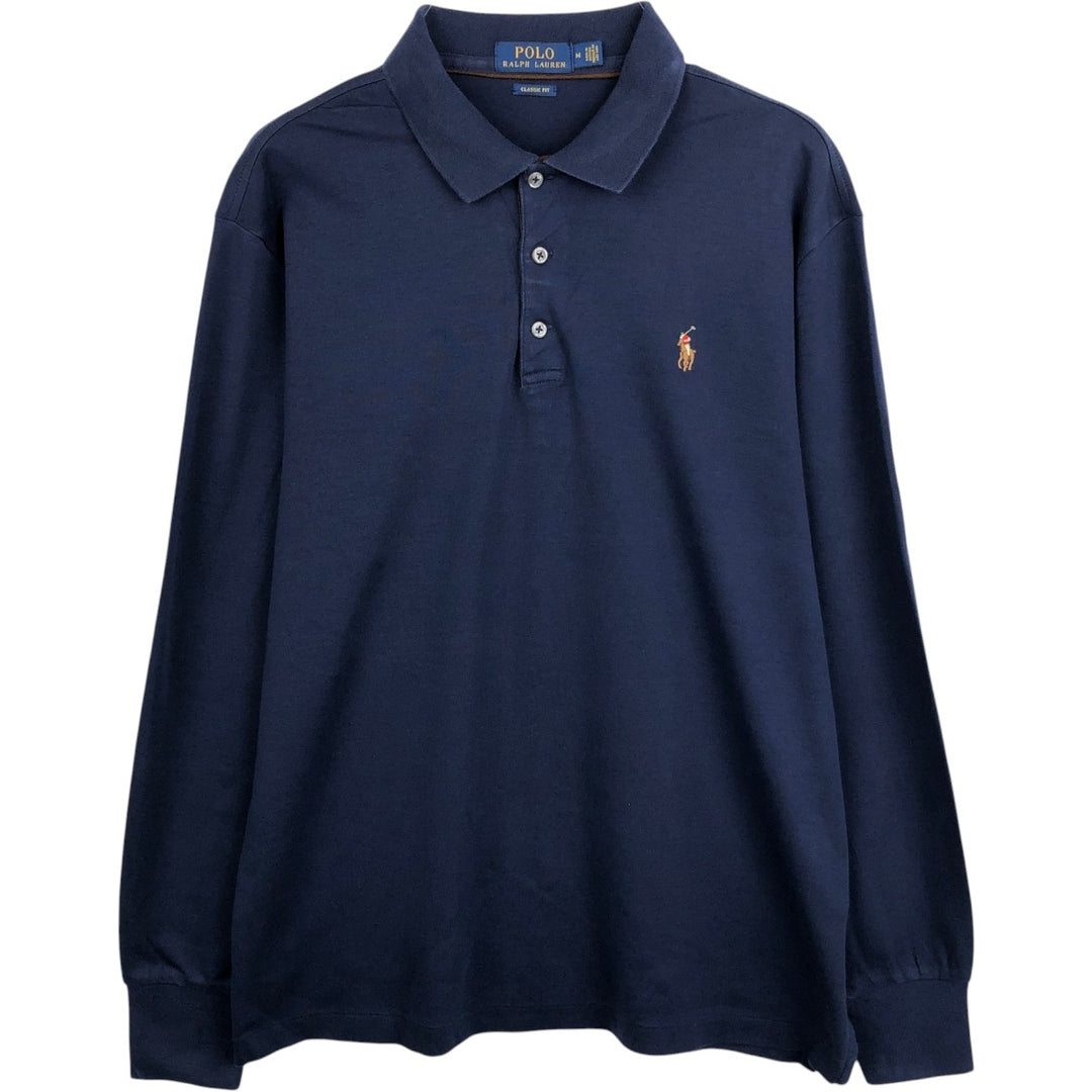 Ralph Lauren POLO RALPH LAUREN CLASSIC FIT long sleeve polo shirt for men, size M cotton navy blue type Vintage Second Hand