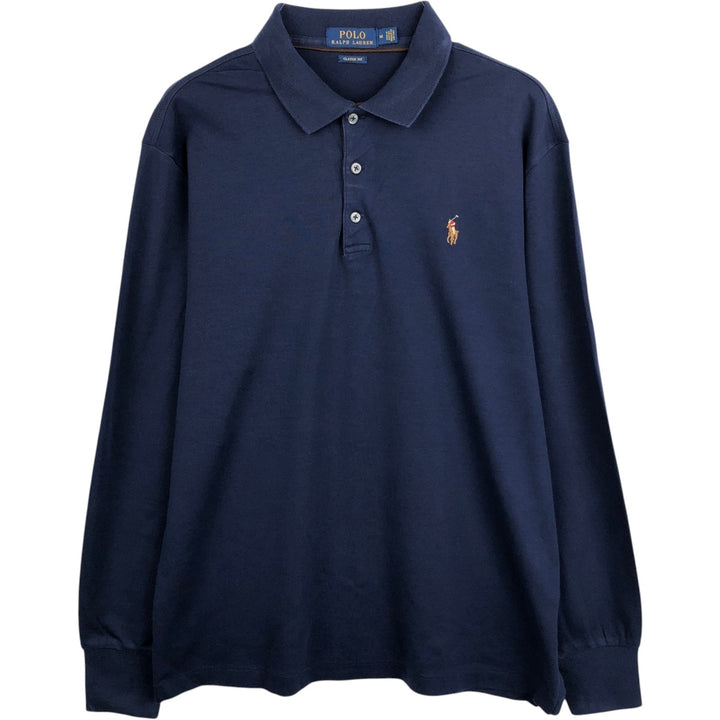 Ralph Lauren POLO RALPH LAUREN CLASSIC FIT long sleeve polo shirt for men, size M cotton navy blue type Vintage Second Hand