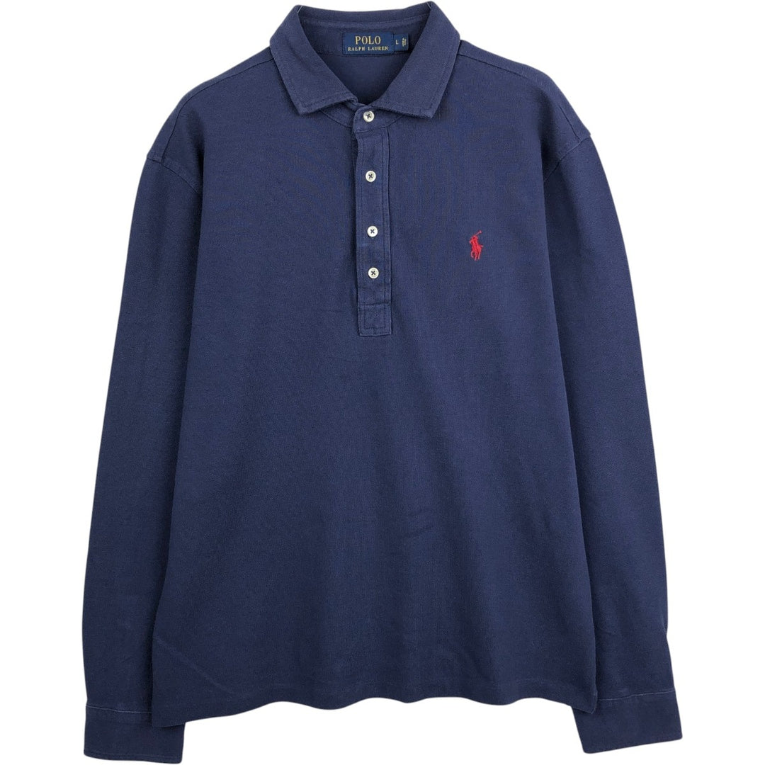 Ralph Lauren POLO RALPH LAUREN long-sleeved polo shirt, men's size L cotton navy blue type Vintage Second Hand