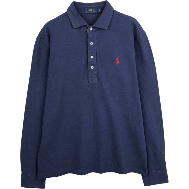 Ralph Lauren POLO RALPH LAUREN long-sleeved polo shirt, men's size L cotton navy blue type Vintage Second Hand