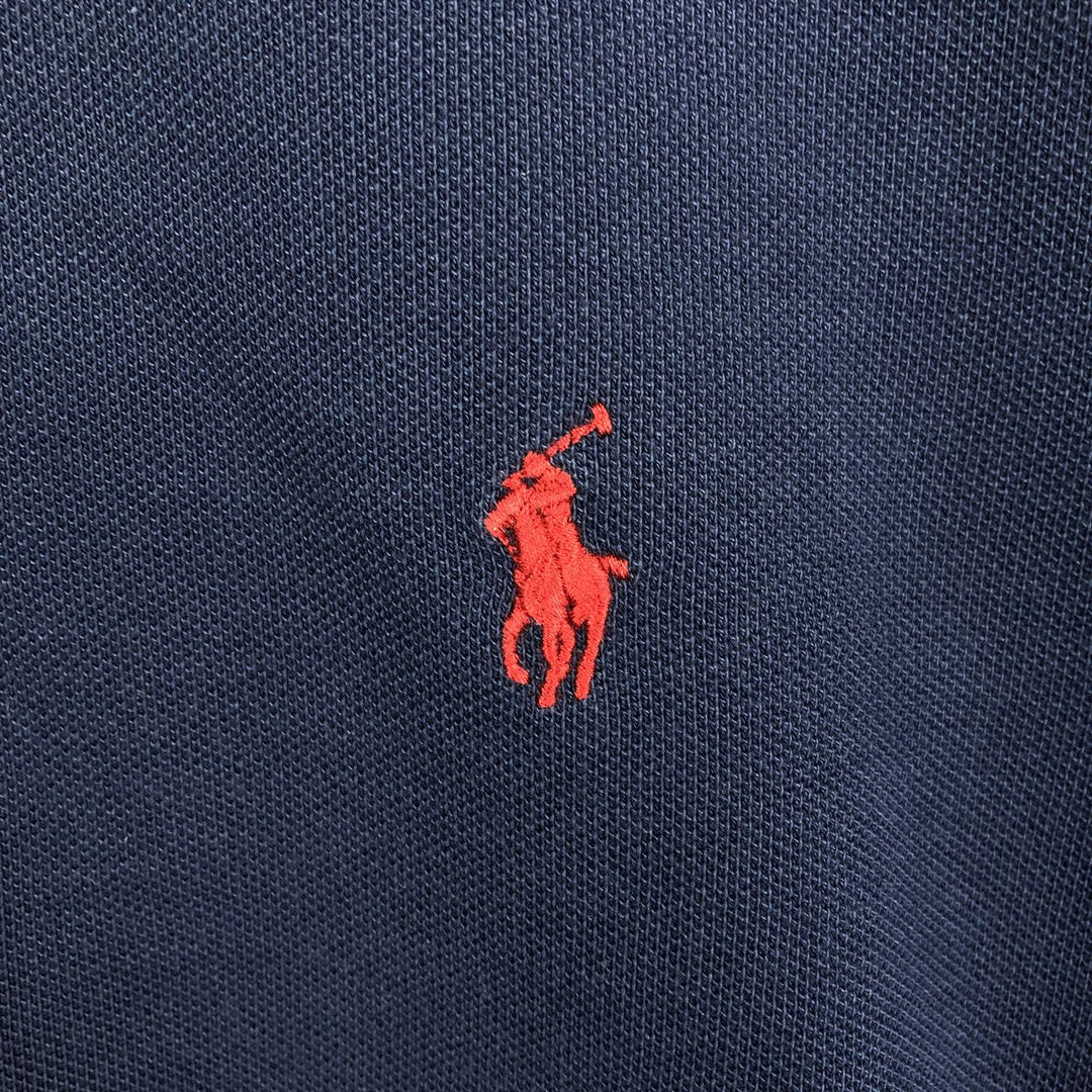 Ralph Lauren POLO RALPH LAUREN long-sleeved polo shirt, men's size L cotton navy blue type Vintage Second Hand