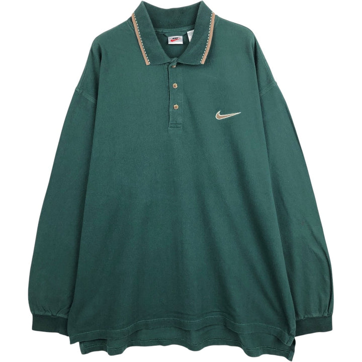 90'S Nike Herringbone Long-Sleeve Polo Shirt, Men's Size XL (Equivalent), Vintage cotton green type Vintage Second Hand
