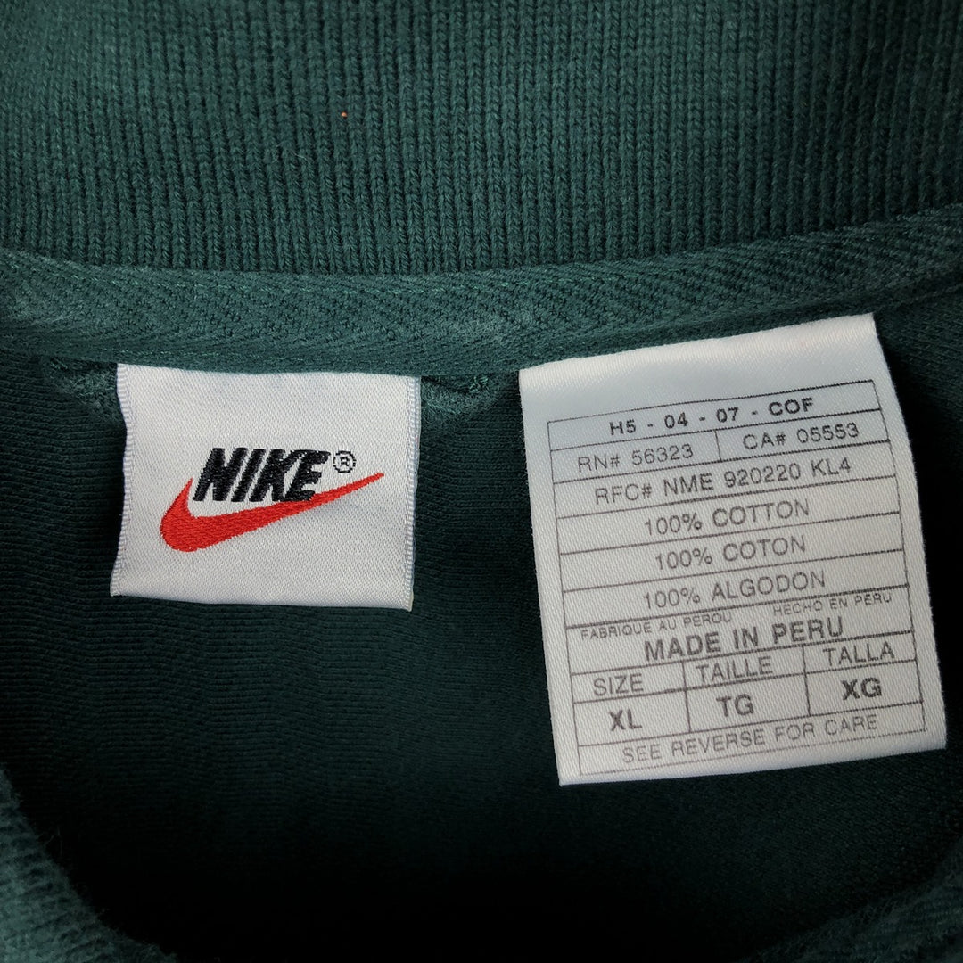 90'S Nike Herringbone Long-Sleeve Polo Shirt, Men's Size XL (Equivalent), Vintage cotton green type Vintage Second Hand