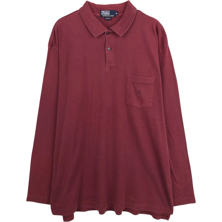Ralph Lauren POLO by Ralph Lauren long sleeve polo shirt, men's XL size cotton Red type red-purple Vintage Second Hand