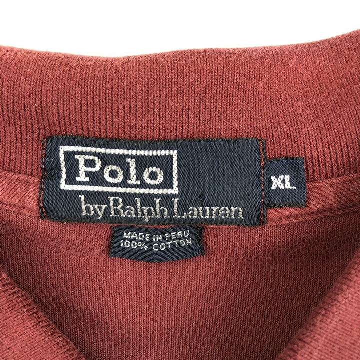 Ralph Lauren POLO by Ralph Lauren long sleeve polo shirt, men's XL size cotton Red type red-purple Vintage Second Hand