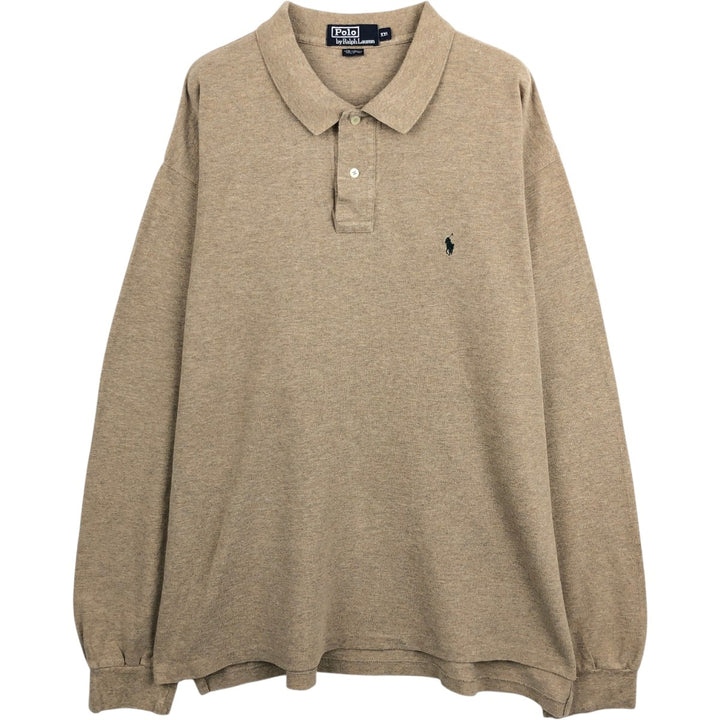 Ralph Lauren POLO by Ralph Lauren long sleeve polo shirt, men's size XXL cotton beige type brown Vintage Second Hand