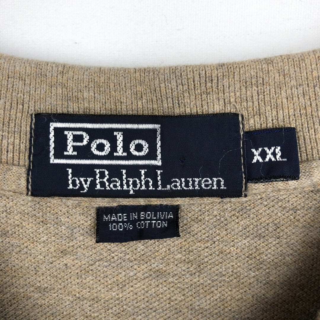 Ralph Lauren POLO by Ralph Lauren long sleeve polo shirt, men's size XXL cotton beige type brown Vintage Second Hand