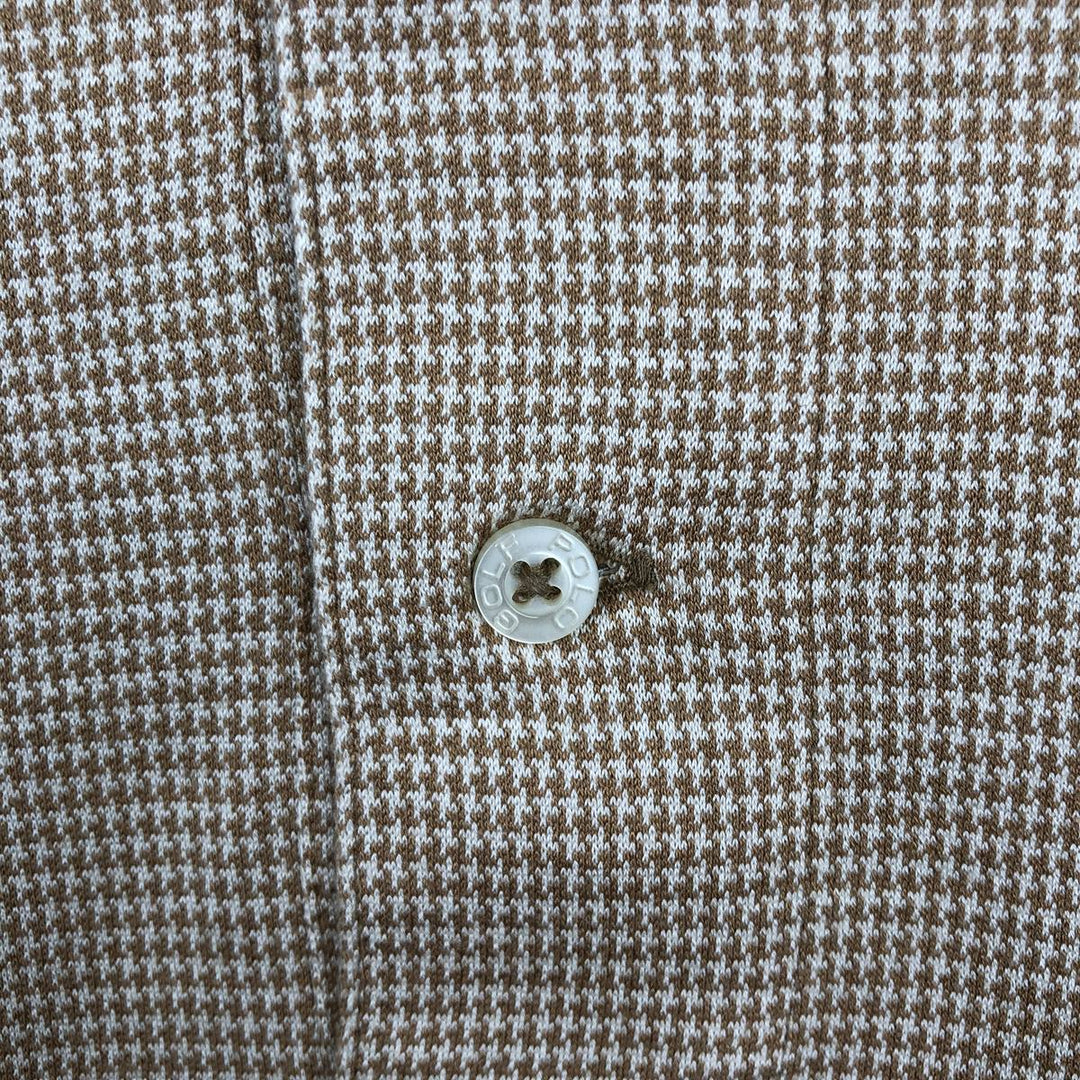 Ralph Lauren POLO GOLF Houndstooth Pattern Long-Sleeve Check Polo Shirt, Men's Size L (approx.) cotton beige type brown Vintage Second Hand