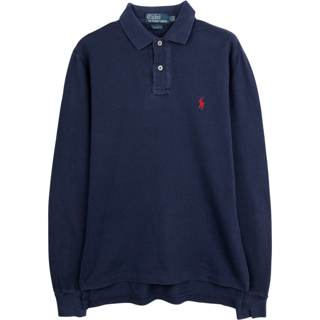 Ralph Lauren POLO by Ralph Lauren CUSTOM FIT Long-Sleeve Polo Shirt, Men's Size S (approx.) cotton navy blue type Vintage Second Hand