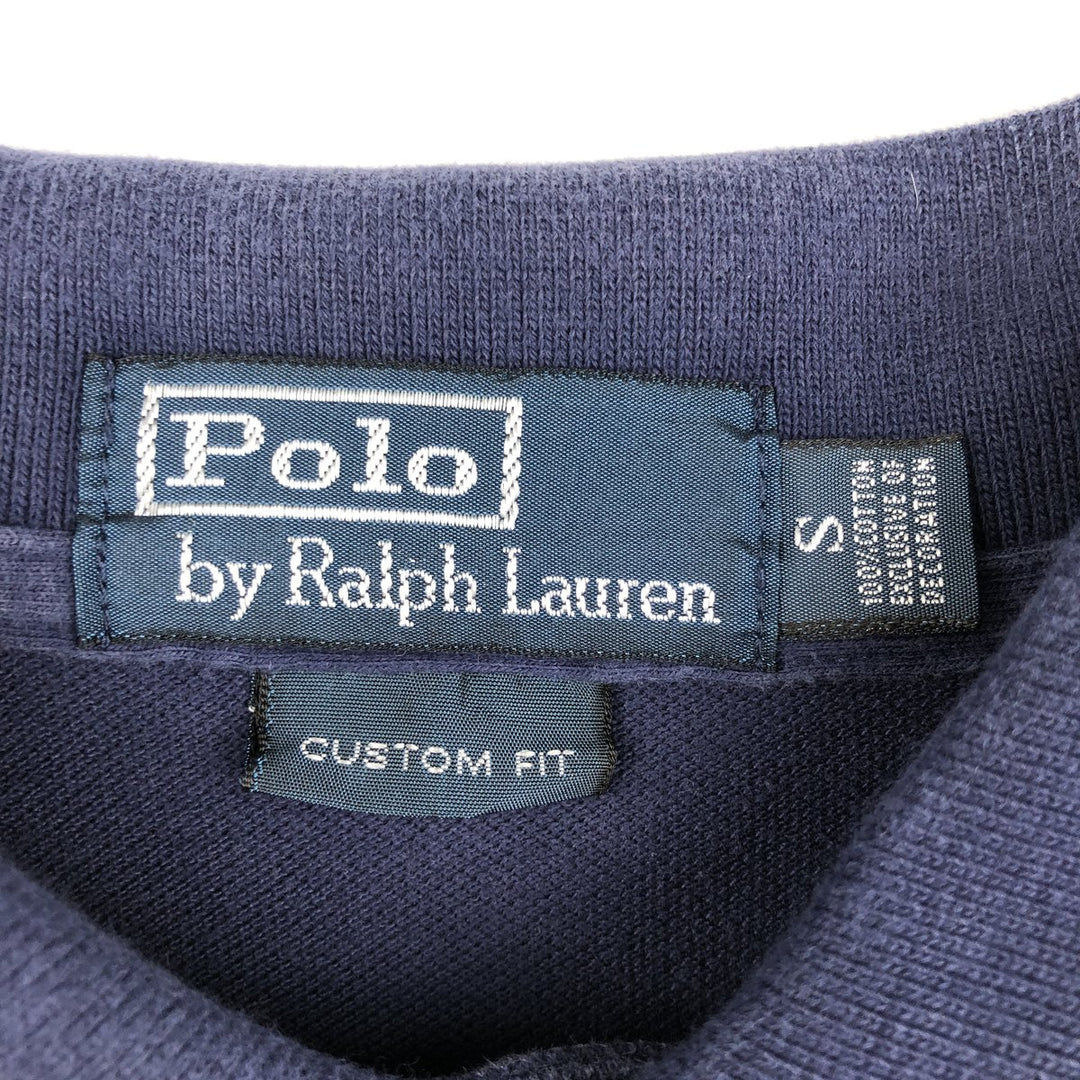 Ralph Lauren POLO by Ralph Lauren CUSTOM FIT Long-Sleeve Polo Shirt, Men's Size S (approx.) cotton navy blue type Vintage Second Hand