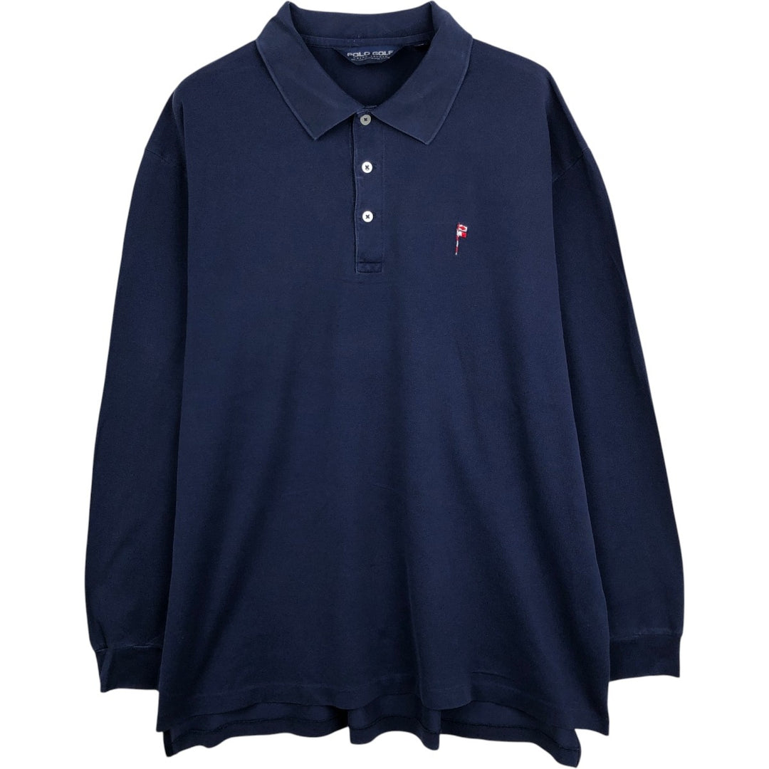 Ralph Lauren POLO GOLF long-sleeved polo shirt, men's size XL Pima Cotton navy blue type Vintage Second Hand