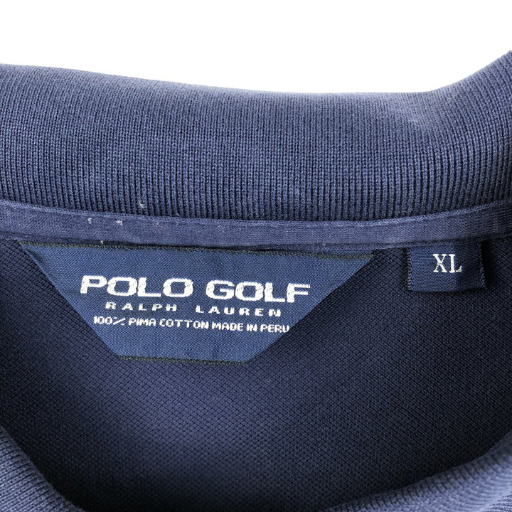 Ralph Lauren POLO GOLF long-sleeved polo shirt, men's size XL Pima Cotton navy blue type Vintage Second Hand