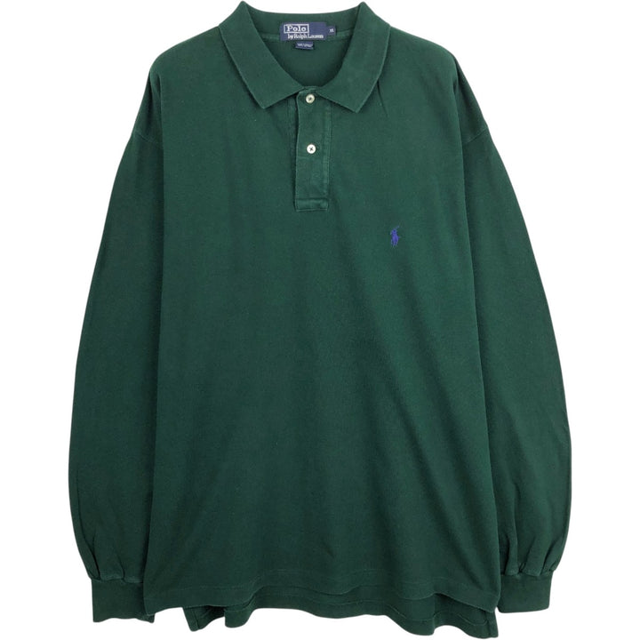 Ralph Lauren POLO by Ralph Lauren long sleeve polo shirt, men's XL size cotton Green type dark green Vintage Second Hand