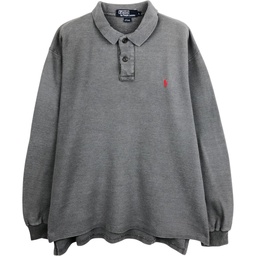 Ralph Lauren POLO by Ralph Lauren long sleeve polo shirt made in USA, men's size L cotton Charcoal Vintage Second Hand