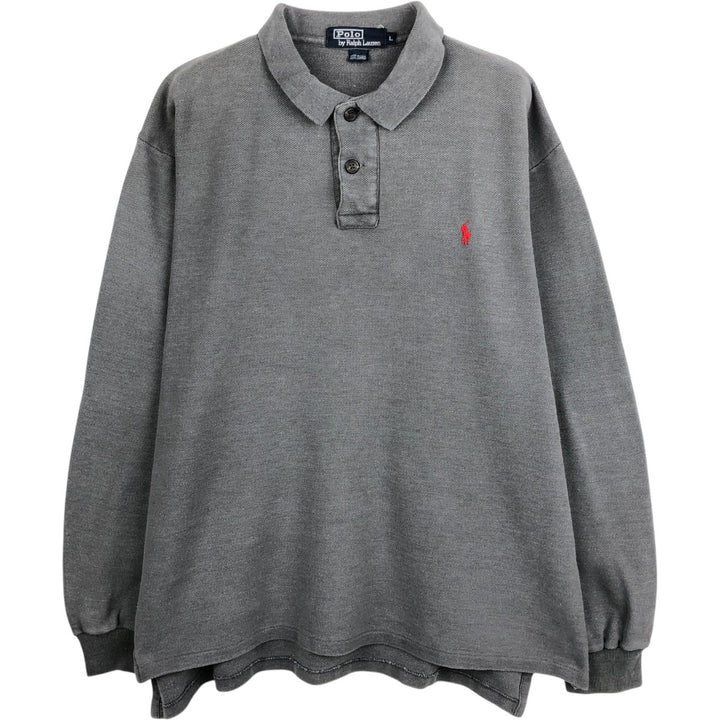 Ralph Lauren POLO by Ralph Lauren long sleeve polo shirt made in USA, men's size L cotton Charcoal Vintage Second Hand