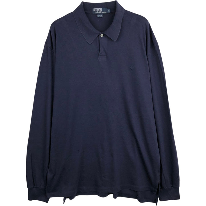 Ralph Lauren POLO by Ralph Lauren long sleeve polo shirt, men's XL size cotton navy blue type Vintage Second Hand