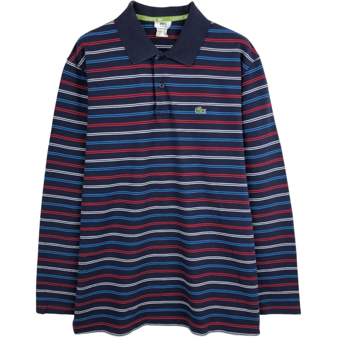 Lacoste (LACOSTE) French design, multi-stripe long-sleeved striped polo shirt, size 7 (equivalent to men's XXL). cotton navy blue type Vintage Second Hand