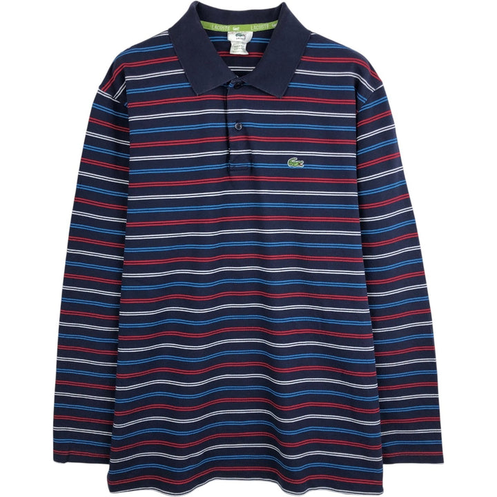 Lacoste (LACOSTE) French design, multi-stripe long-sleeved striped polo shirt, size 7 (equivalent to men's XXL). cotton navy blue type Vintage Second Hand