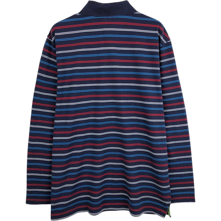 Lacoste (LACOSTE) French design, multi-stripe long-sleeved striped polo shirt, size 7 (equivalent to men's XXL). cotton navy blue type Vintage Second Hand