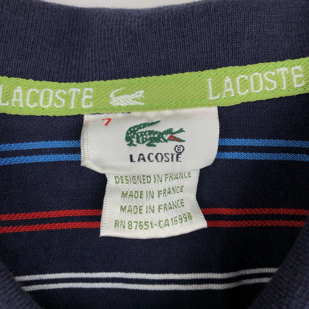 Lacoste (LACOSTE) French design, multi-stripe long-sleeved striped polo shirt, size 7 (equivalent to men's XXL). cotton navy blue type Vintage Second Hand