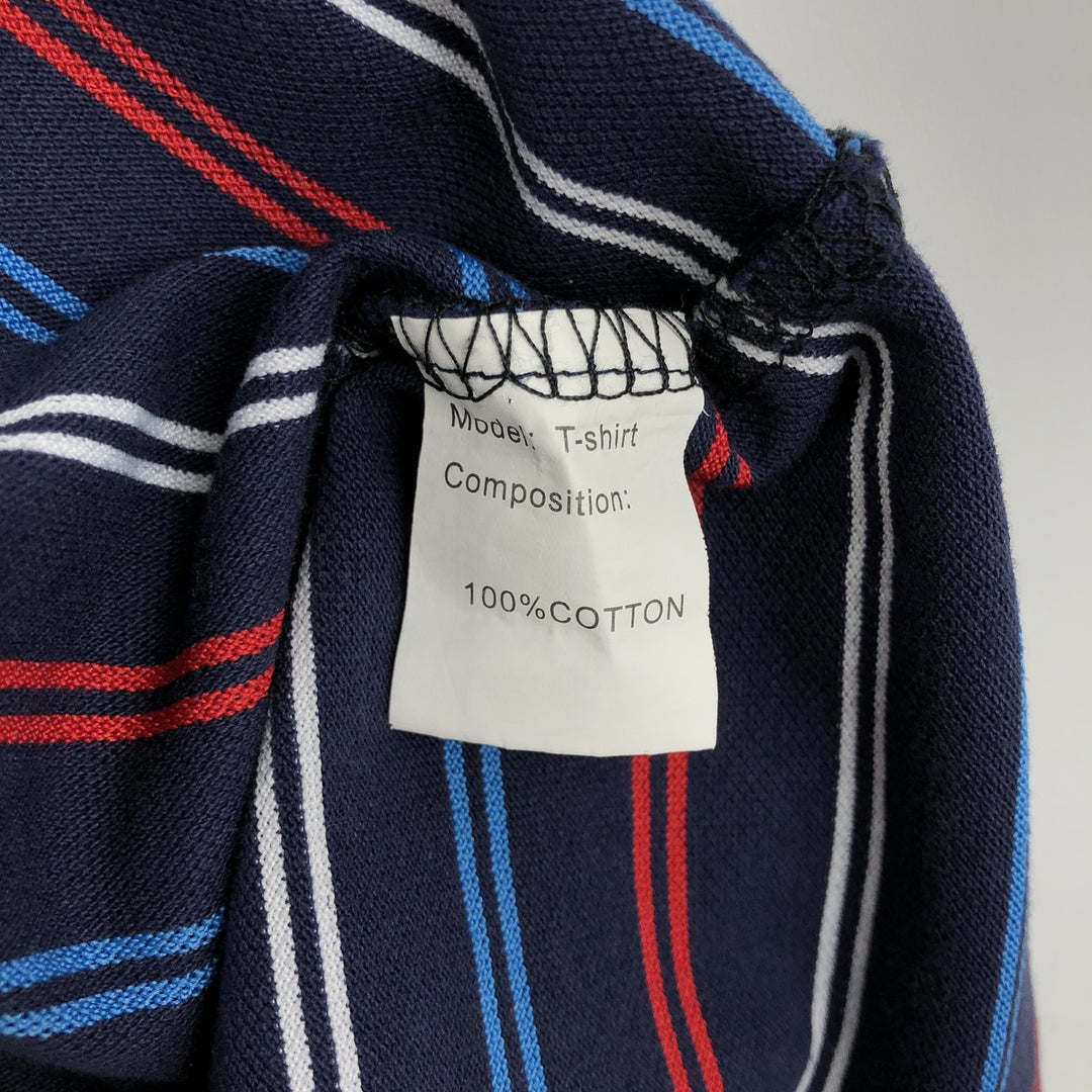 Lacoste (LACOSTE) French design, multi-stripe long-sleeved striped polo shirt, size 7 (equivalent to men's XXL). cotton navy blue type Vintage Second Hand