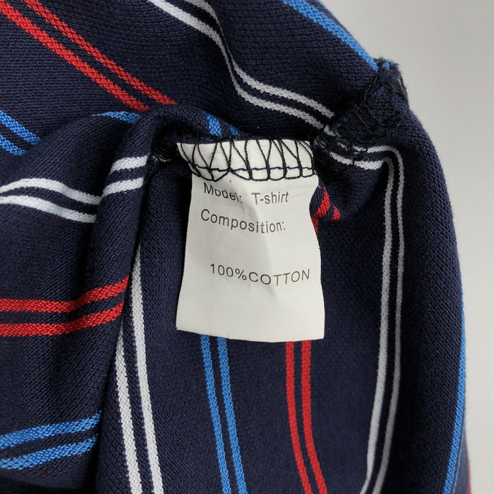 Lacoste (LACOSTE) French design, multi-stripe long-sleeved striped polo shirt, size 7 (equivalent to men's XXL). cotton navy blue type Vintage Second Hand