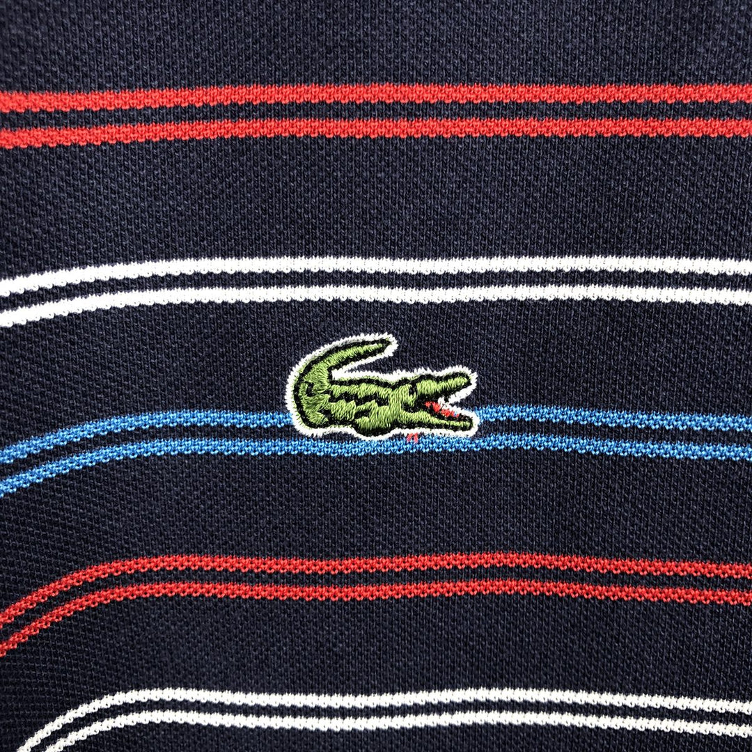 Lacoste (LACOSTE) French design, multi-stripe long-sleeved striped polo shirt, size 7 (equivalent to men's XXL). cotton navy blue type Vintage Second Hand