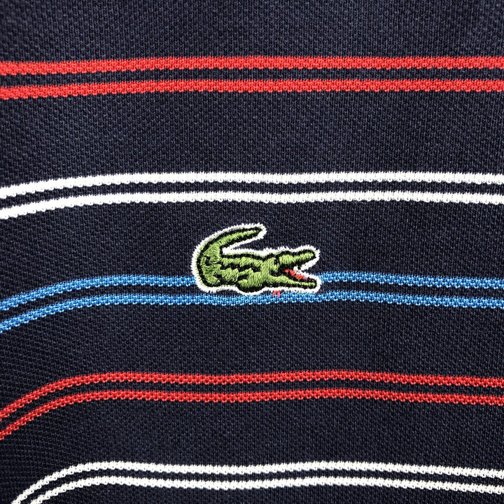 Lacoste (LACOSTE) French design, multi-stripe long-sleeved striped polo shirt, size 7 (equivalent to men's XXL). cotton navy blue type Vintage Second Hand
