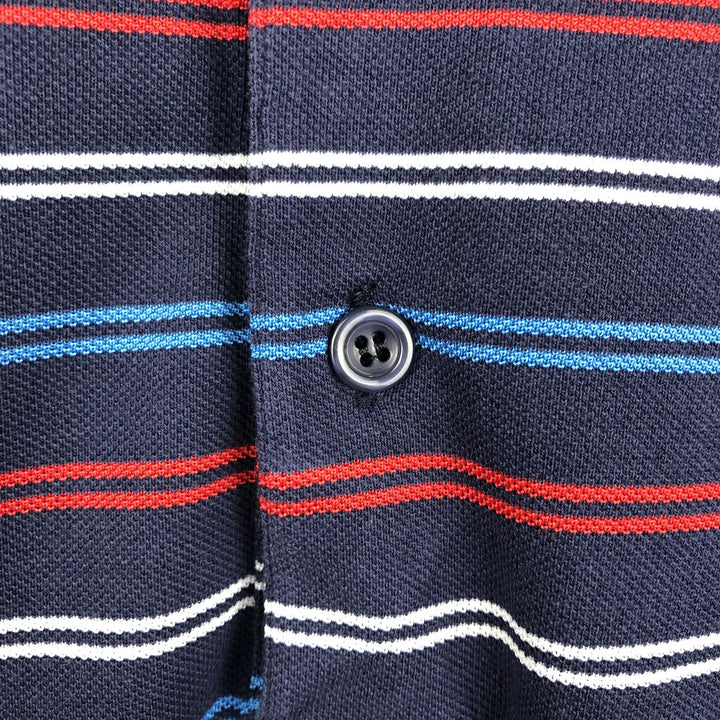 Lacoste (LACOSTE) French design, multi-stripe long-sleeved striped polo shirt, size 7 (equivalent to men's XXL). cotton navy blue type Vintage Second Hand