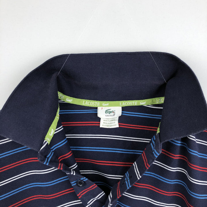 Lacoste (LACOSTE) French design, multi-stripe long-sleeved striped polo shirt, size 7 (equivalent to men's XXL). cotton navy blue type Vintage Second Hand