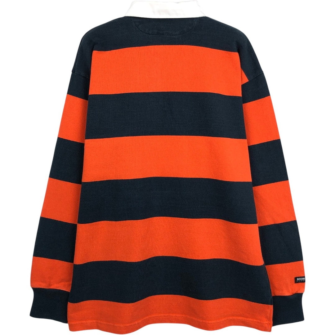BARBARIAN Border Pattern Long Sleeve Rugby Shirt, Made in Canada, Men's XL cotton orange type Vintage Second Hand