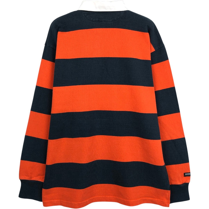 BARBARIAN Border Pattern Long Sleeve Rugby Shirt, Made in Canada, Men's XL cotton orange type Vintage Second Hand