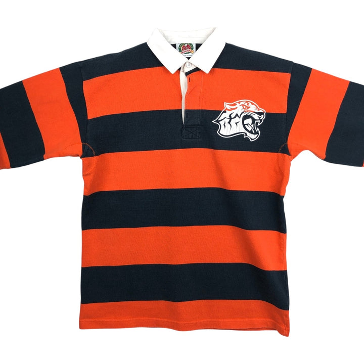 BARBARIAN Border Pattern Long Sleeve Rugby Shirt, Made in Canada, Men's XL cotton orange type Vintage Second Hand