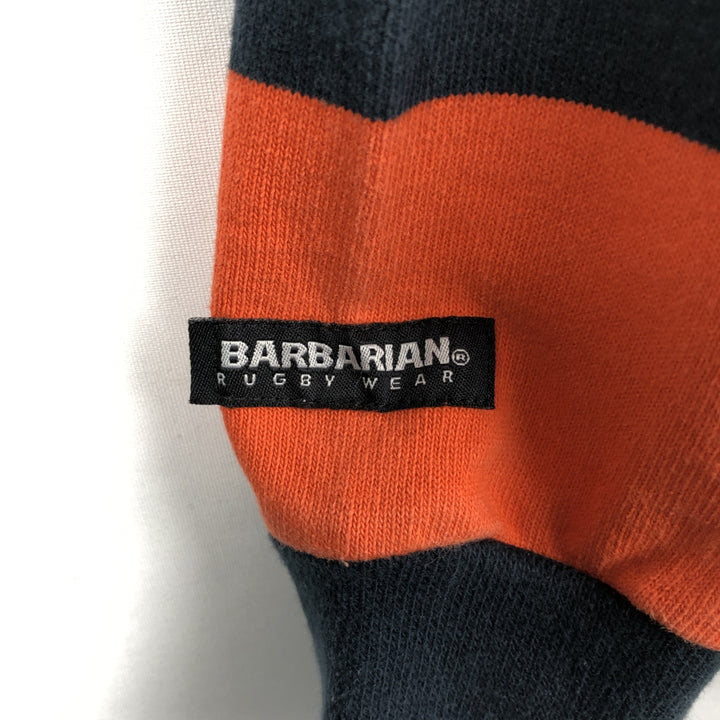 BARBARIAN Border Pattern Long Sleeve Rugby Shirt, Made in Canada, Men's XL cotton orange type Vintage Second Hand