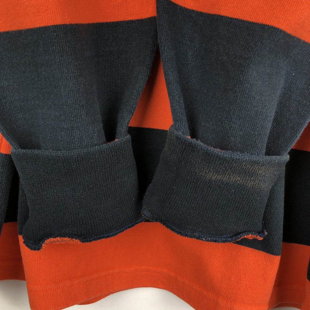 BARBARIAN Border Pattern Long Sleeve Rugby Shirt, Made in Canada, Men's XL cotton orange type Vintage Second Hand